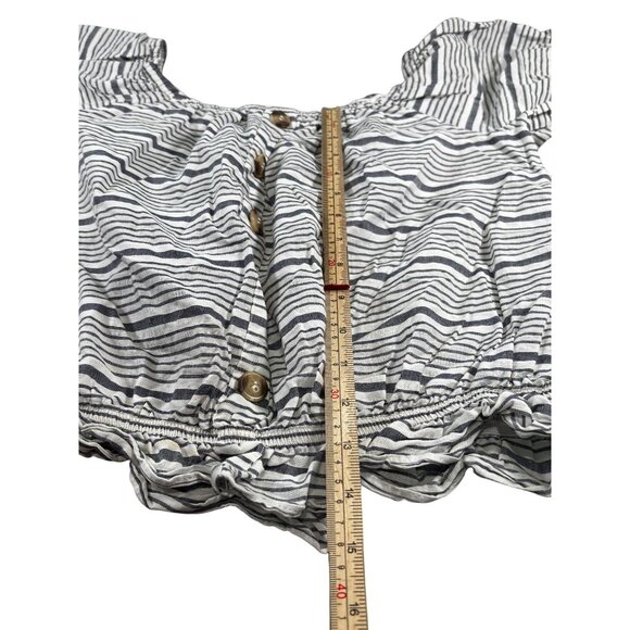 Striped Boho Off-Shoulder Button-Up Blouse With Ruffle Hem - Picture 5 of 10